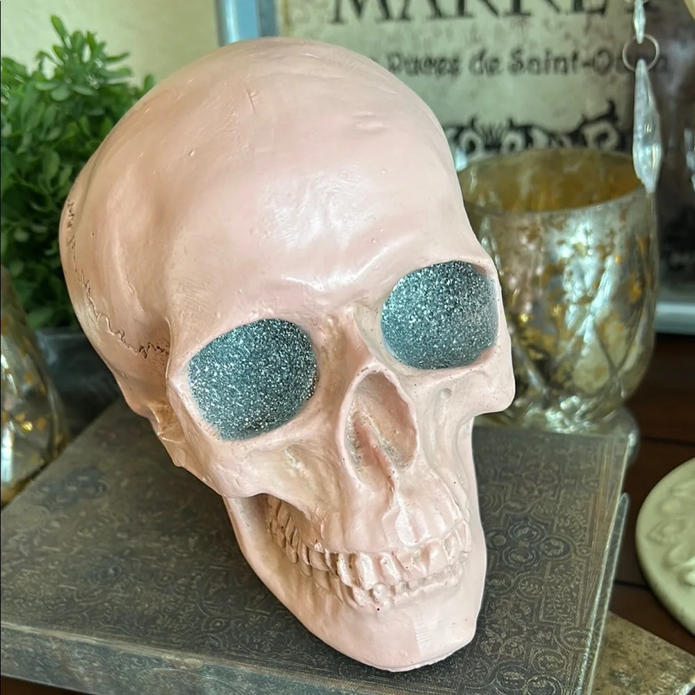Halloween Gothic Glam Pink Skull Decor with Glitter Eyes